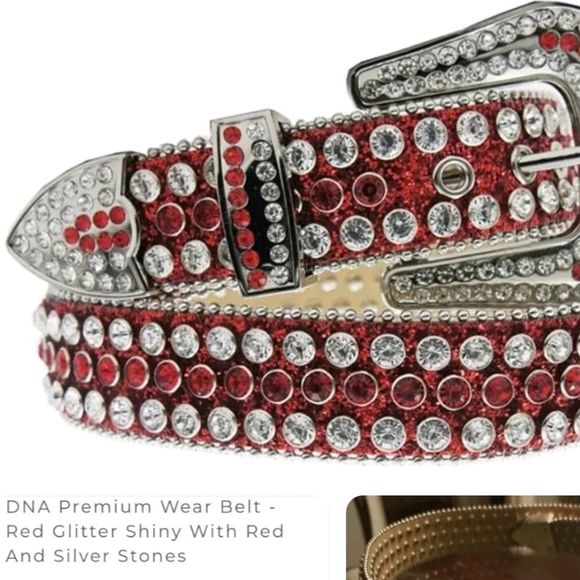 DNA PREMIUM WEAR BELT RED GLITTER W/RED & SILVER STONES. SZ. XS MISSING 1 STONE - Picture 10 of 11
